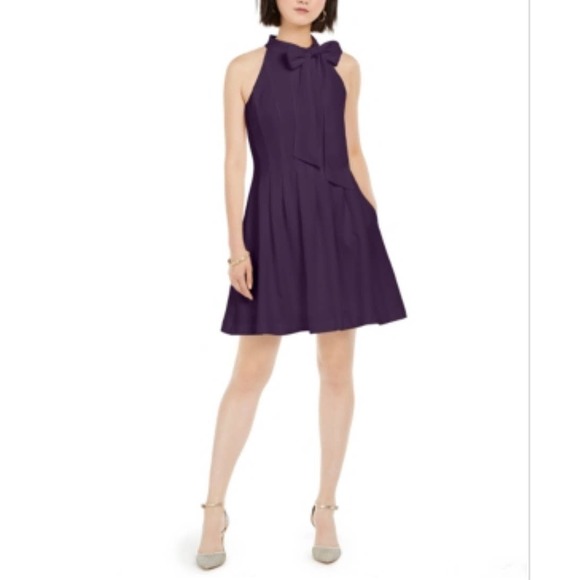 Vince Camuto Dresses & Skirts - Vince Camuto Women's Bow-Neck Fit Flare Dress in Plum Size 8